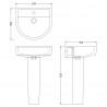 Provost 520mm(w) Basin & Pedestal (1 Tap Hole) - Technical Drawing
