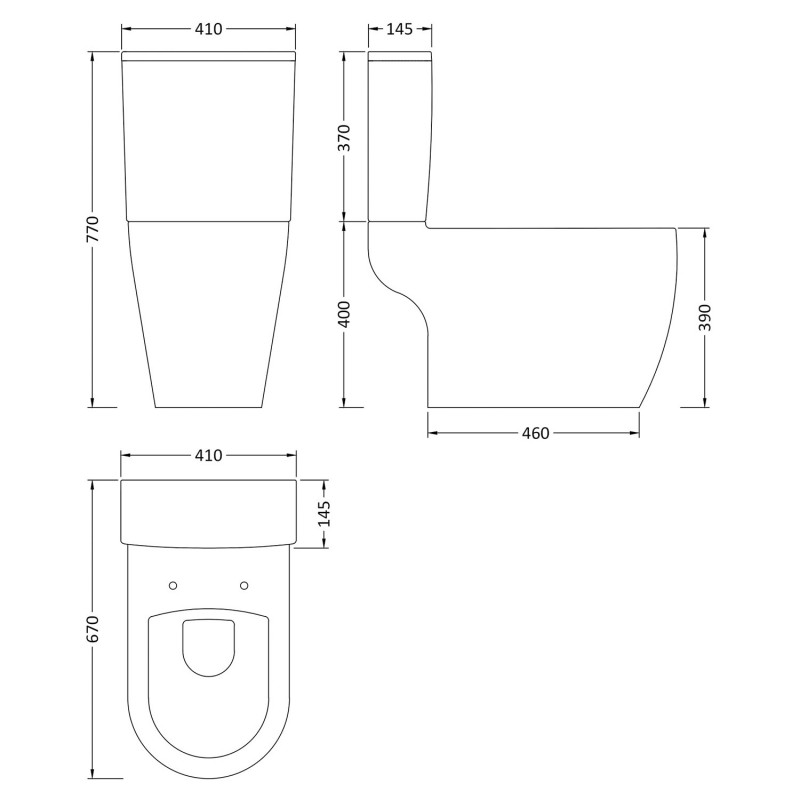 Provost 410mm(w) x 770mm(h) Toilet Pan & Cistern (Optional Seats) - Technical Drawing