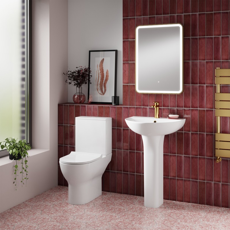 Freya 375mm(w) x 800mm(h) Short Projection Toilet Pan & Cistern (Includes Soft Close Seat) - Insitu