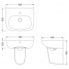 Ambrose 450mm(w) x 405mm(h) Basin & Semi Pedestal (1 Tap Hole) - Technical Drawing