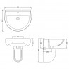 Ivo 550mm(w) x 495mm(h) Basin & Semi Pedestal (1 Tap Hole) - Technical Drawing