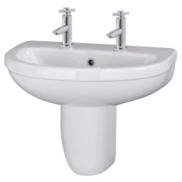 Ivo 550mm(w) x 495mm(h) Basin & Semi Pedestal (2 Tap Holes)