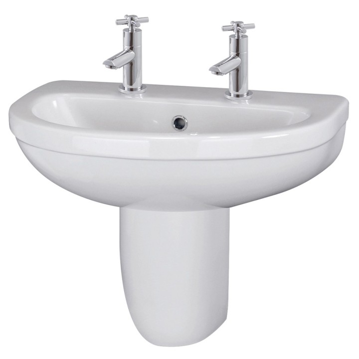 Ivo 550mm(w) x 495mm(h) Basin & Semi Pedestal (2 Tap Holes)