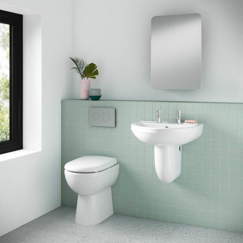 Ivo 550mm(w) x 495mm(h) Basin & Semi Pedestal (2 Tap Holes) - Insitu