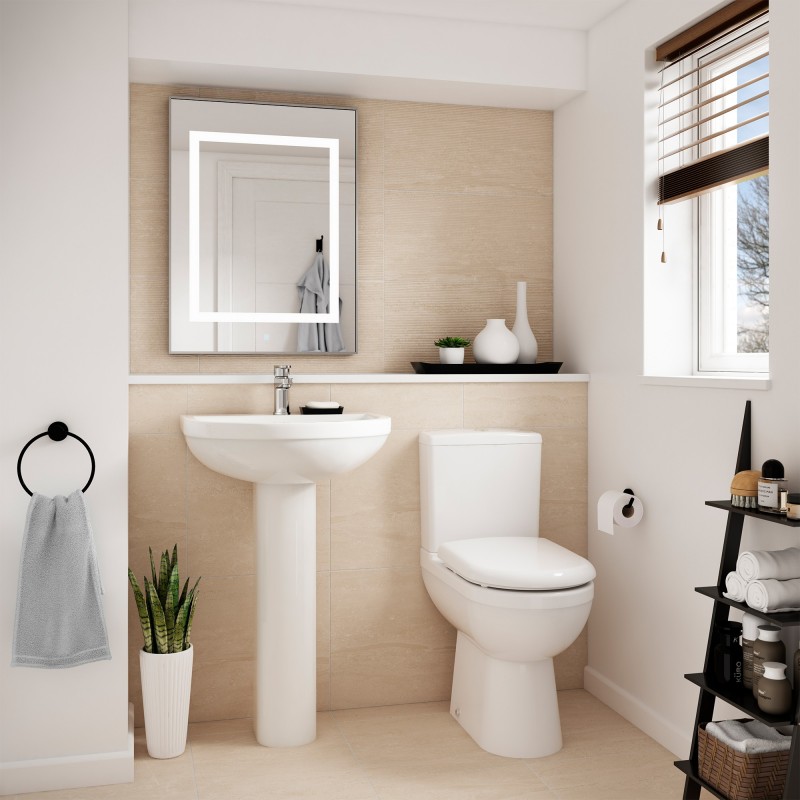 Ivo 350mm(w) x 850mm(h) Comfort Height Close Coupled Toilet & Cistern (Optional Seats) - Insitu