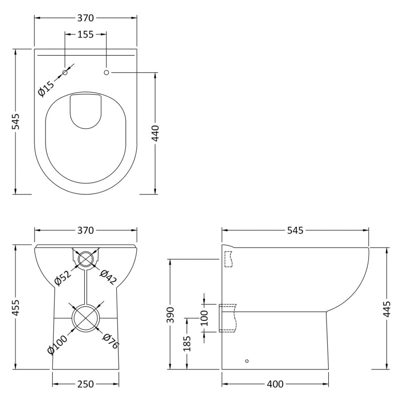 Lawton Comfort Height Back to Wall Toilet Pan - Technical Drawing