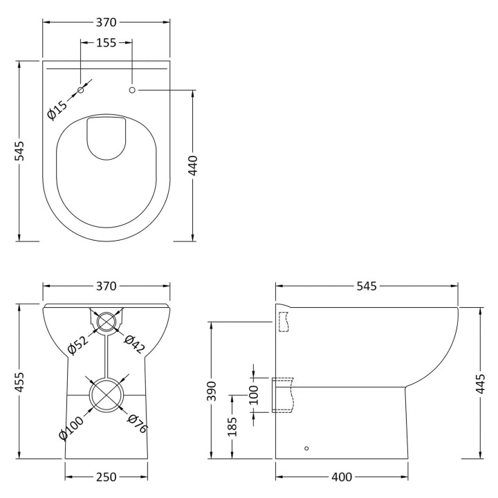 Lawton Comfort Height Back to Wall Toilet Pan - Technical Drawing