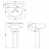 Melbourne 550mm(w) x 840mm(h) Basin & Pedestal (1 Tap Hole) - Technical Drawing