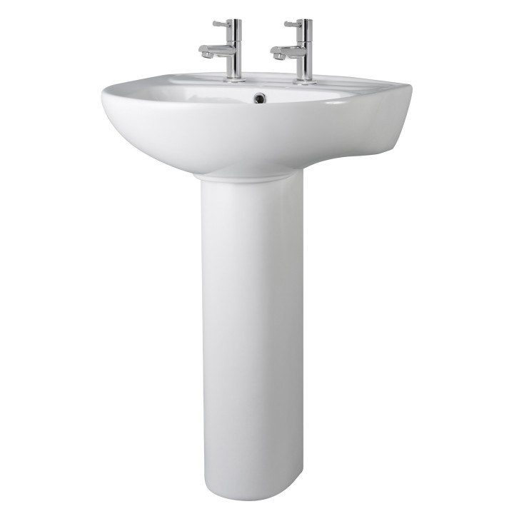Melbourne 550mm(w) x 840mm(h) Basin & Pedestal (2 Tap Holes)