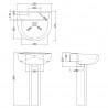 Melbourne 550mm(w) x 840mm(h) Basin & Pedestal (2 Tap Holes) - Technical Drawing