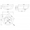 450mm (w) x 150mm (h) x 445mm (d) Corner Wall Hung Basin (1 Tap Hole) - Technical Drawing