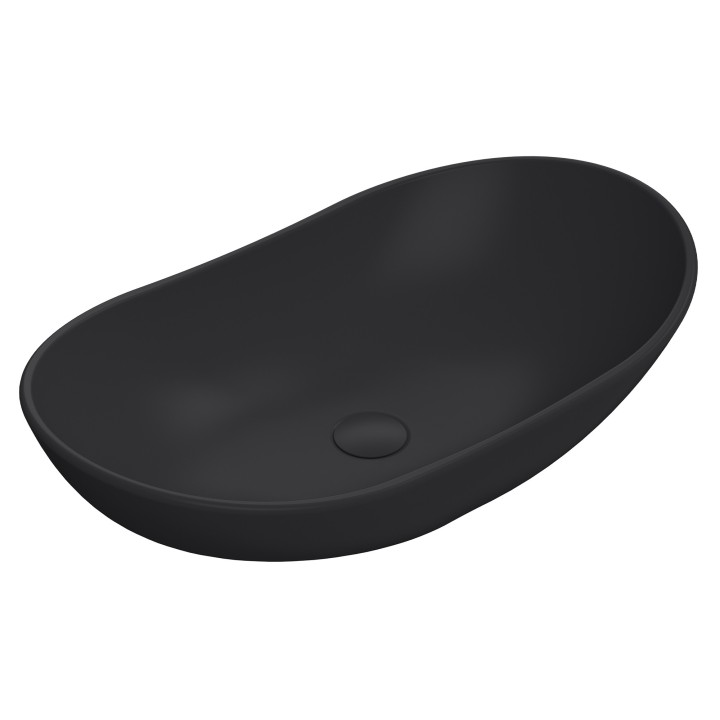 615 x 360mm Round Ceramic Counter Top Basin - Matt Black