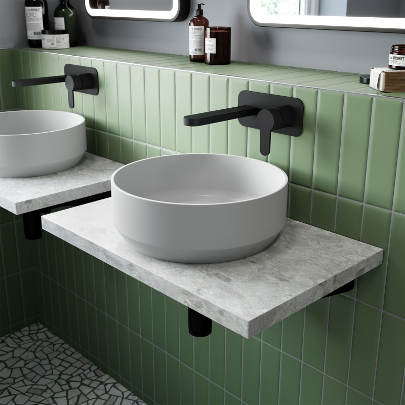 350 x 350mm Round Ceramic Counter Top Basin - Matt White - Insitu