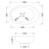 490mm (w) x 135mm (h) x 320mm (d) Counter Top Basin - Technical Drawing