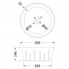 360mm (w) x 140mm (h) x 360mm (d) Round Counter Top Basin - Technical Drawing
