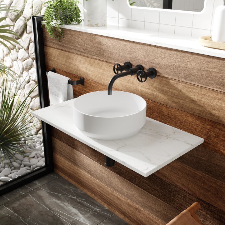 350 x 350mm Round Ceramic Counter Top Basin - White - Insitu