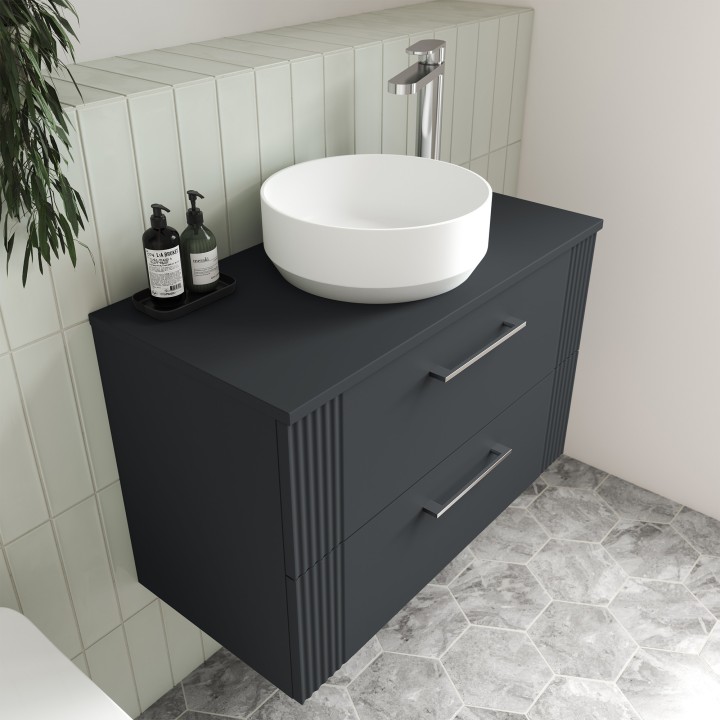 350 x 350mm Round Ceramic Counter Top Basin - White - Insitu
