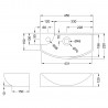 450mm (w) x 120mm (h) x 220mm (d) Wall Hung Basin With Right Hand Single Tap Hole - Technical Drawing