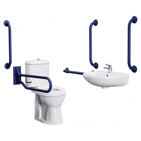 Disabled Bathroom Toilet Basin and Grab Rails - Blue