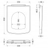 Square Soft Close Seat Top-fix Square Edged - 355mm (w) x 430mm (L) x 52mm (h) - Technical Drawing
