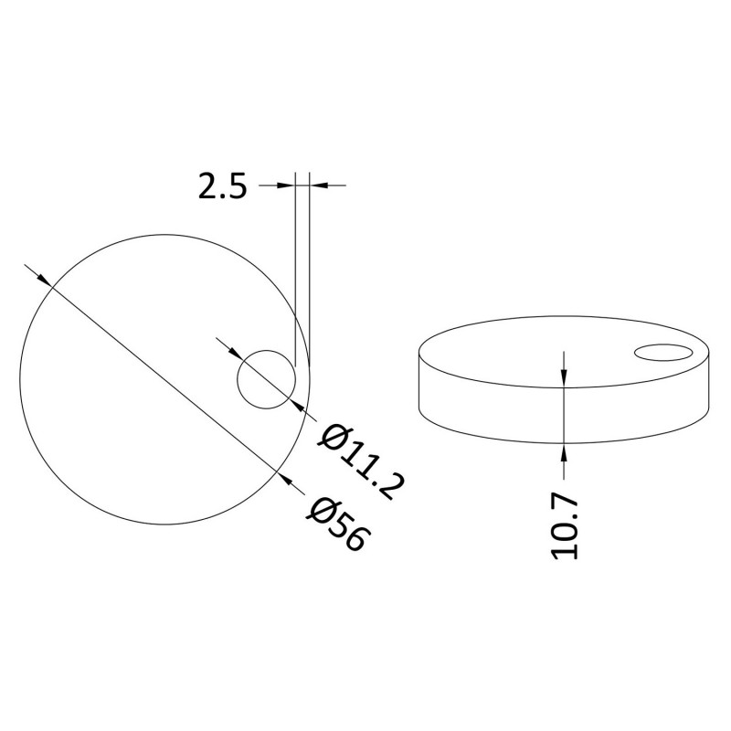 Matt White Toilet Seat Cover Caps 10.7mm Deep - Technical Drawing