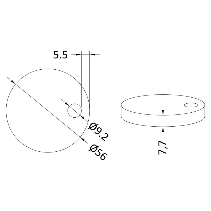 Matt Black Toilet Seat Cover Caps 7.7mm Deep - Technical Drawing