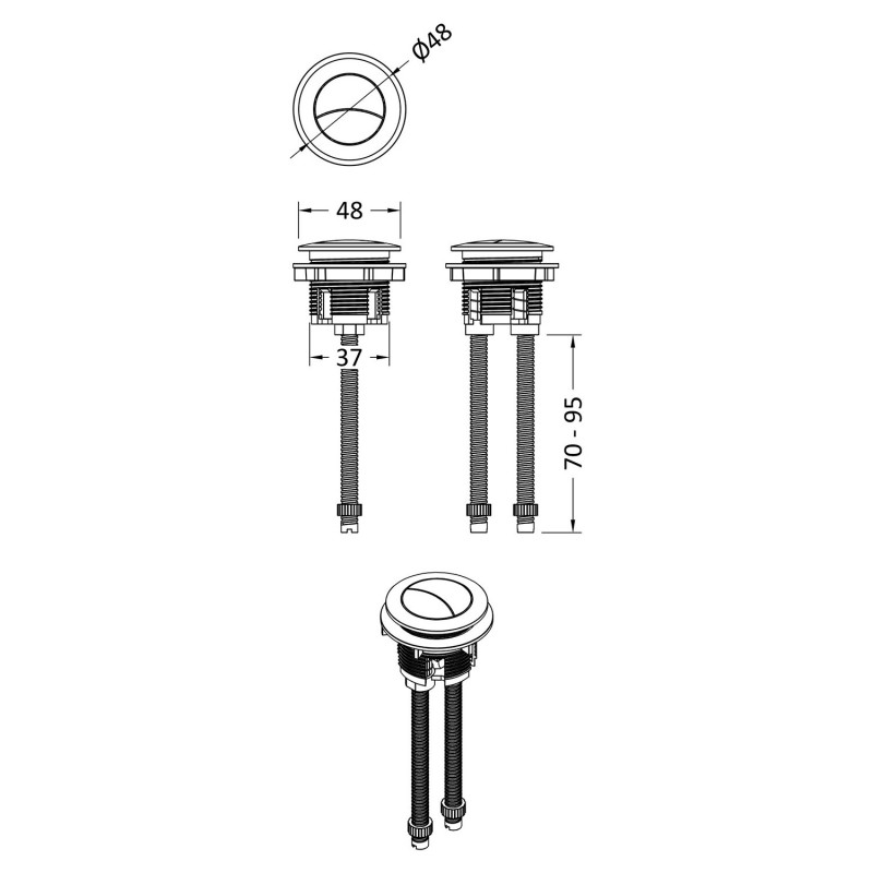 Matt White Cistern Push Button - Technical Drawing