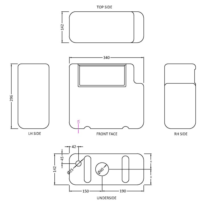 Concealed Cistern Bottom Inlet Dual Flush - Technical Drawing