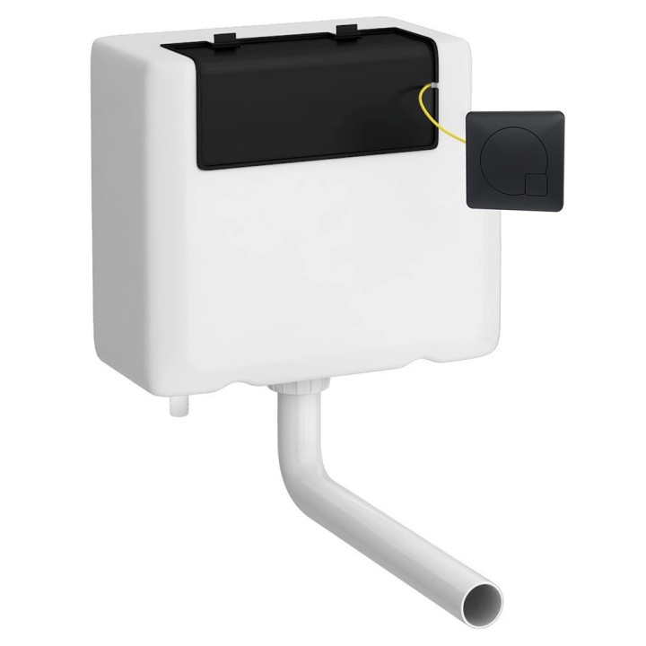 Concealed Bottom Inlet Cistern & Square Push Button - Matt Black