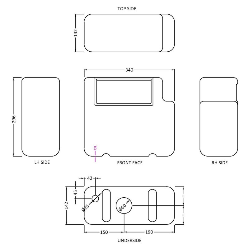 Dual Flush Cistern & Brushed Brass Traditional Flush Plate - Technical Drawing