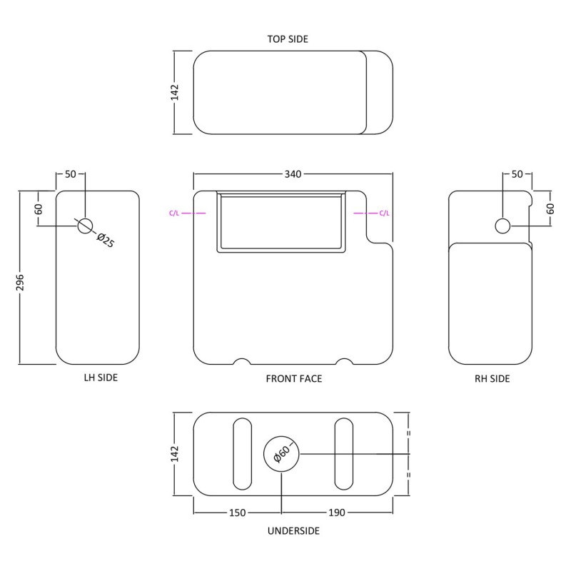 Dual Fuel Concealed Cistern Side Inlet & Chrome Round Flush Plate - Technical Drawing