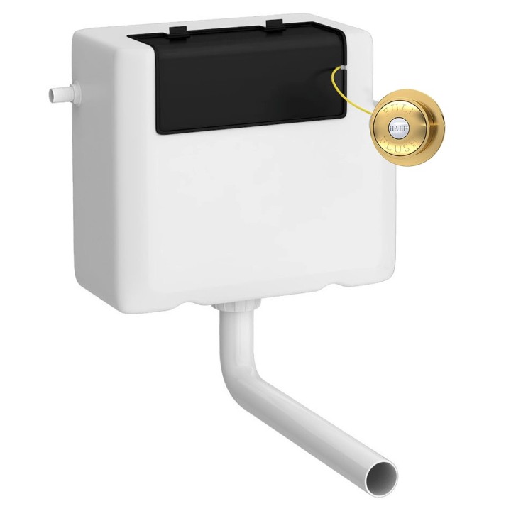 Dual Fuel Concealed Cistern Side Inlet & Brushed Brass Traditional Flush Plate