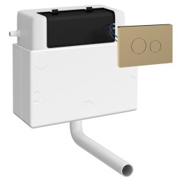 Universal Access Pneumatic Dual Flush Toilet Concealed Cistern with Brushed Brass Square Flush Plate