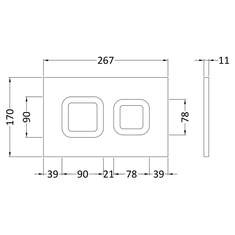 Matt White Hungite Square Dual Flush Push Button - Technical Drawing