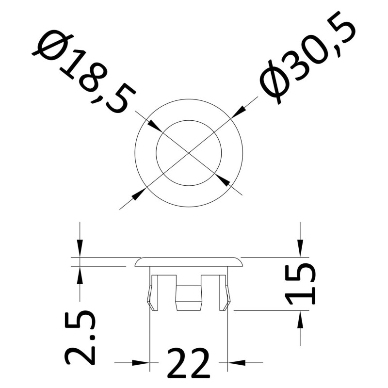 Round Overflow Cover - Brushed Pewter - Technical Drawing