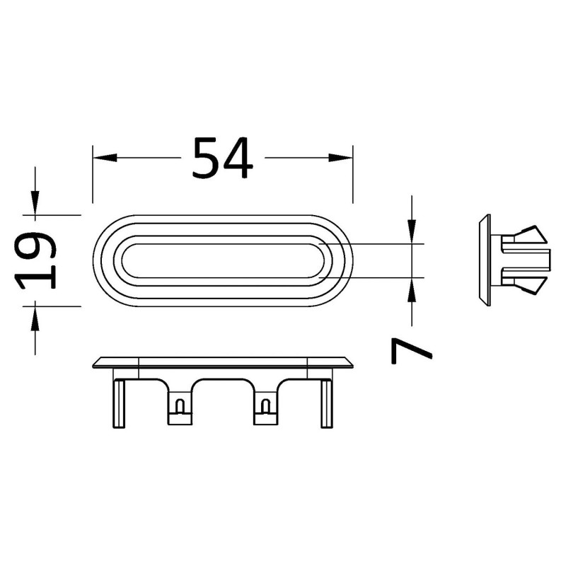 Oval Matt Black Overflow Cover - Technical Drawing