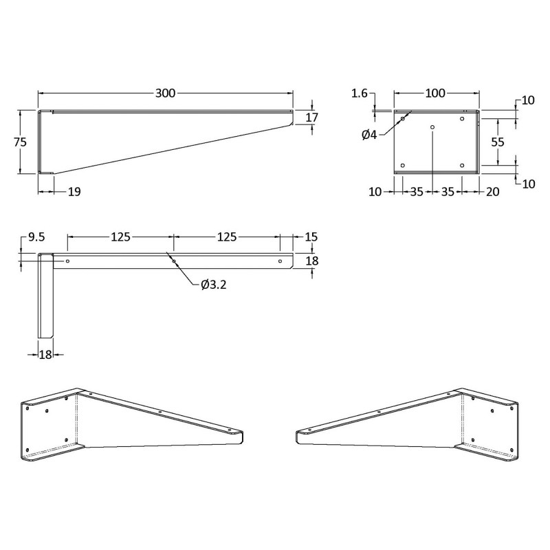 Shelf Support Brackets - Technical Drawing