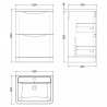 Lunar 600mm Freestanding 2 Drawer Vanity Unit with Ceramic Basin - Satin White - Technical Drawing