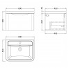 Lunar 600mm Wall Hung 1 Drawer Vanity Unit with Ceramic Basin - Satin White - Technical Drawing