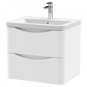 Lunar 600mm Wall Hung 2 Drawer Vanity Unit with Ceramic Basin - Satin White