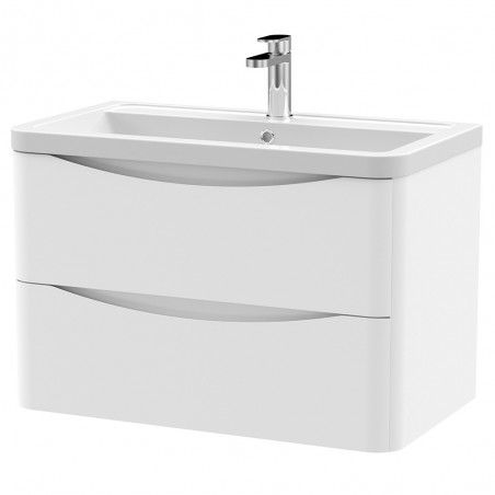 Lunar 800mm Wall Hung 2 Drawer Vanity Unit with Ceramic Basin - Satin White