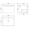 Lunar 600mm Wall Hung 1 Drawer Vanity Unit with Polymarble Basin - Satin White - Technical Drawing