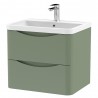 Lunar 600mm Wall Hung 2 Drawer Vanity Unit with Polymarble Basin - Satin Green