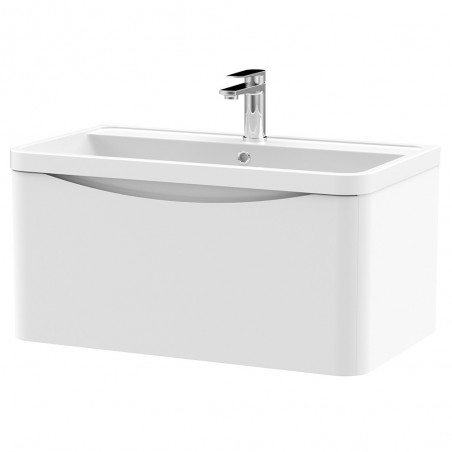 Lunar 800mm Wall Hung 1 Drawer Vanity Unit with Polymarble Basin - Satin White
