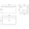 Lunar 800mm Wall Hung 1 Drawer Vanity Unit with Polymarble Basin - Satin White - Technical Drawing