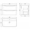 Lunar 800mm Wall Hung 2 Drawer Vanity Unit with Polymarble Basin - Satin White - Technical Drawing