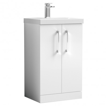 Arno Gloss White 500mm Freestanding 2 Door Vanity Unit with Mid-Edge Basin