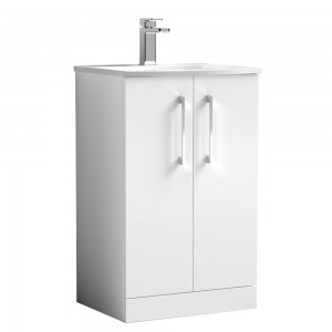 Arno Gloss White 500mm Freestanding 2 Door Vanity Unit with Curved Basin