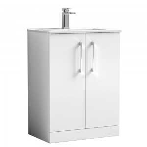 Arno Gloss White 600mm Freestanding 2 Door Vanity Unit with Minimalist Basin
