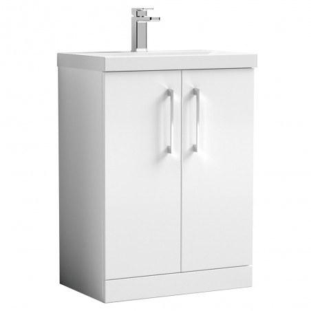 Arno Gloss White 600mm Freestanding 2 Door Vanity Unit with Thin-Edge Basin